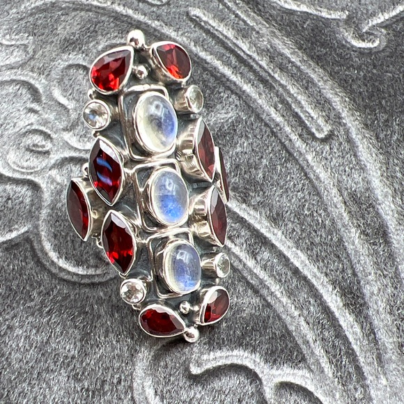 🌟NICKY BUTLER 925 Sterling Silver Moonstone Garnet Statement Ring Size 7… - Picture 3 of 16